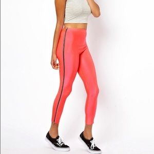 American Apparel Zipper Leggings PINK Sz X-SMALL